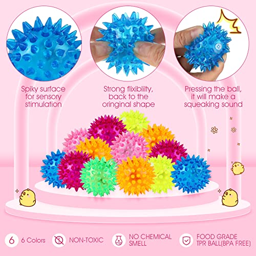 Charniol 100 Pack Light up Spike Rubber LED Spiky Ball Strobe Flashing Sensory Toy Bouncy Flash Stress Ball for Adults Teens 217 Inch - Image 5