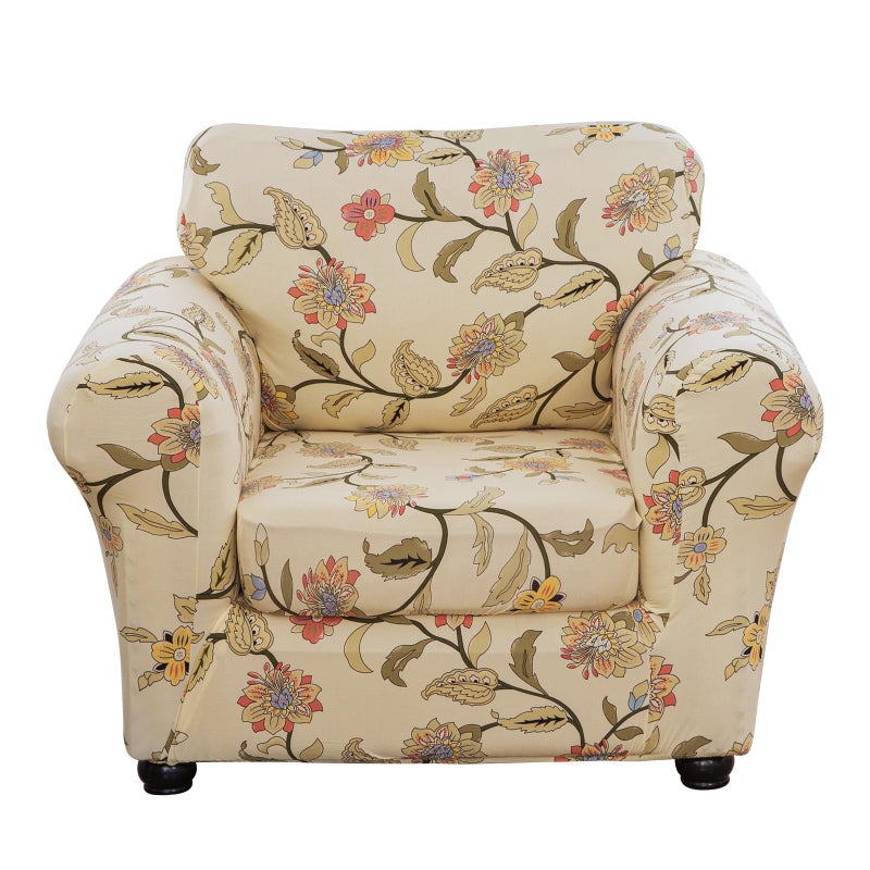 Lamberia Printed Sofa Cover High Stretch Sofa Slipcovers 2 Piece Armchair Slipcover with One Separate Cushion Cover Elastic Bottom Floral Pattern (Blooming Flower, Armchair) - Image 1