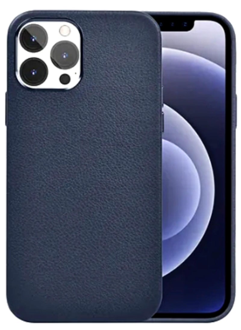 Toy Box Calfskin Genuine Leather Cover Case For iPhone 12 Pro Max Blue 