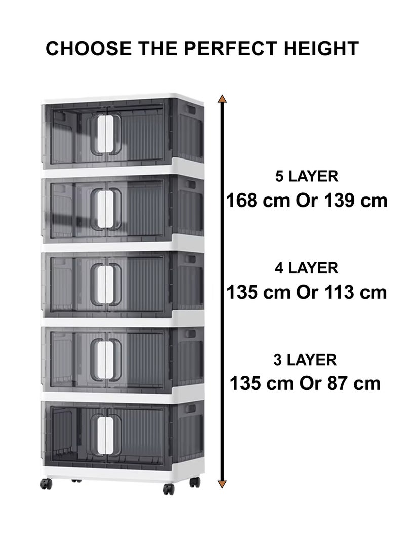 Collapsible Storage Cabinet Rack with Wheels, Heavy-Duty PP Material, Glossy Modern Design, Foldable and Portable, Multi-Layer Storage for Home, Office, Kitchen, Bathroom, Outdoor Use, Secure Double Door Lock, Easy to Clean and Assemble, Available in 6 Sizes for Versatile Storage Needs - pzsku/Z2300DC8575CC5A80B77CZ/45/_/1736858957/654545f6-23cf-4bbf-a4ab-79a506be622c