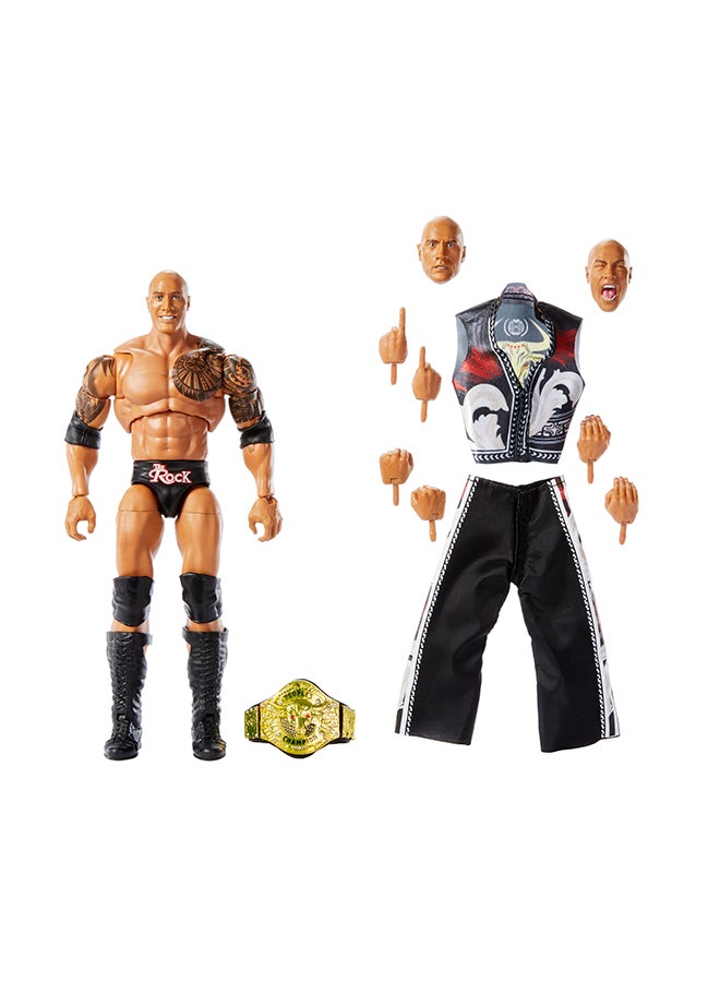 WWE Mattel WWE Ultimate Edition Action Figure & Accessories, 6-inch The Rock Collectible Set, Swappable Heads & Hands, 30 Articulation Points  - Image 1