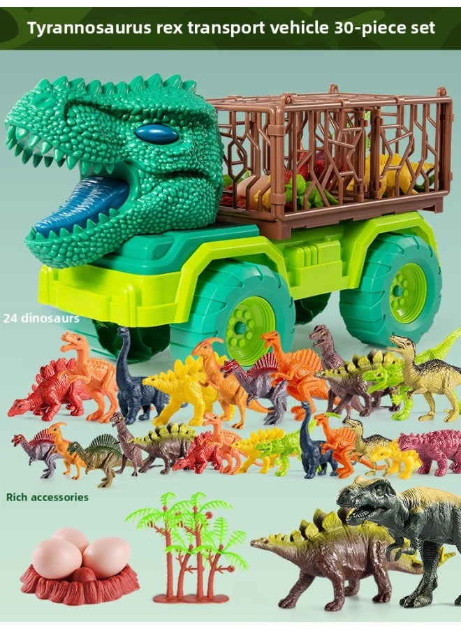 Oversized Dinosaur Engineering Children's Toy Car Set Boys Puzzle Tyrannosaurus Rex Excavator Car Crane Drop Resistant-Color:Super Tyrannosaurus Rex Transporter 30-piece Set 【24 Dinosaurs +3 Eggs, 2 Trees And 1 Nest】】 - Image 1