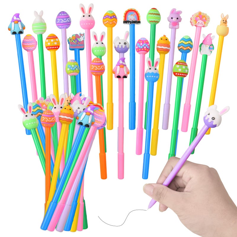 Zhirlyn Easter Party Favor Easter Pens Bulk Cute Fun Kawaii Easter Eggs Rabbit Chicken Shape Gel Ink Pens for School Office Home and Birthday Pen (Easter, 24) - Image 1