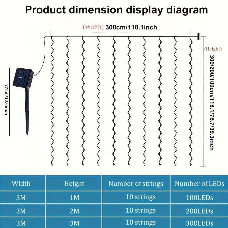 Solar Powered Curtain LED Light with 300 LEDs 9.8ft x 9.8ft 8 Modes for Garden Courtyard Decoration White - Image 3