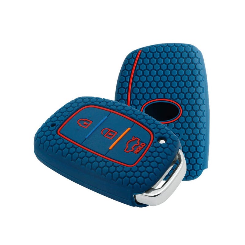 KeyZone ® Keycare® Silicone Key Cover for Elite i20, Active i20,Aura (Push Button Start Models only) Compare Your car's Key with The Key Image(Blue) - Image 1
