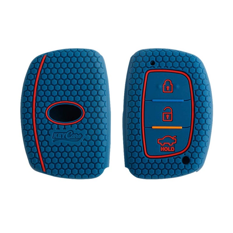 KeyZone ® Keycare® Silicone Key Cover for Elite i20, Active i20,Aura (Push Button Start Models only) Compare Your car's Key with The Key Image(Blue) - Image 2