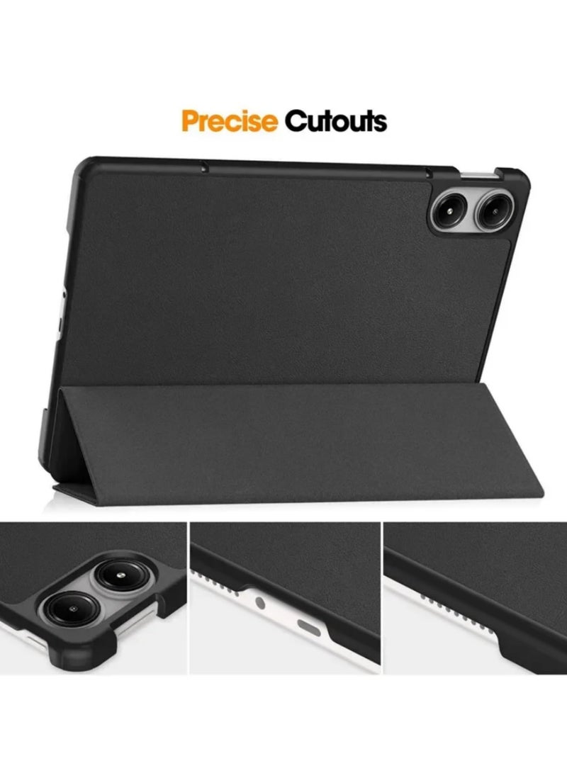 لغطاء شاشة Xiaomi Redmi Pad Pro 12.1 موديل 2024 - غطاء ثلاثي الطي مع حامل قائم، وظيفة الإيقاف والتشغيل التلقائي، غطاء واقي من مادة TPU مع حامل قابل للتعديل، متوافق مع المنافذ والأزرار - أسود - Image 3