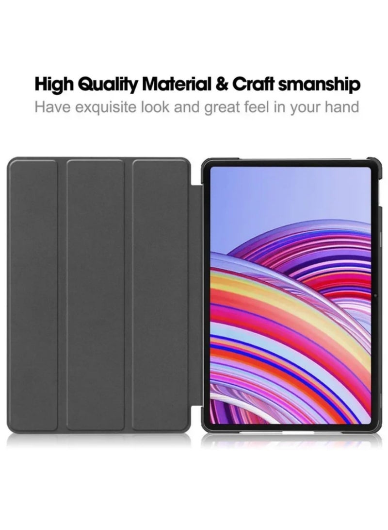 لغطاء شاشة Xiaomi Redmi Pad Pro 12.1 موديل 2024 - غطاء ثلاثي الطي مع حامل قائم، وظيفة الإيقاف والتشغيل التلقائي، غطاء واقي من مادة TPU مع حامل قابل للتعديل، متوافق مع المنافذ والأزرار - أسود - Image 4