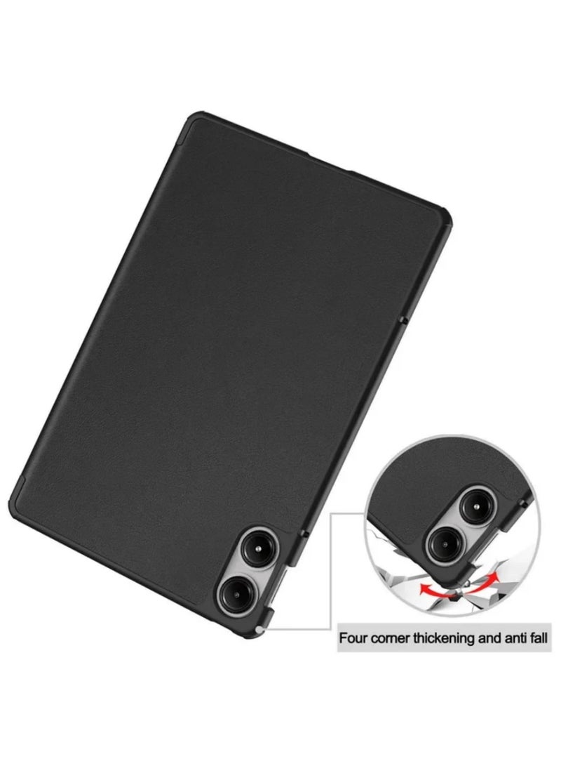 لغطاء شاشة Xiaomi Redmi Pad Pro 12.1 موديل 2024 - غطاء ثلاثي الطي مع حامل قائم، وظيفة الإيقاف والتشغيل التلقائي، غطاء واقي من مادة TPU مع حامل قابل للتعديل، متوافق مع المنافذ والأزرار - أسود - Image 5