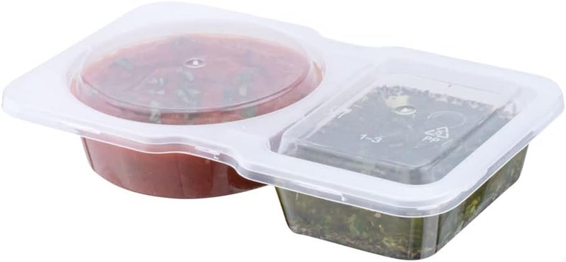 Restaurantware Futura 5 Ounce Snack Containers 100 Microwavable Sauce Containers  2 Compartments Hinged Lid Clear Plastic Portion Cups For Condiments Or Dips - Image 1