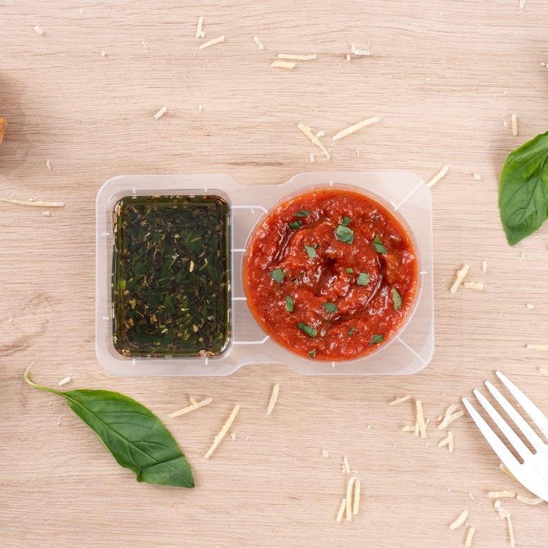 Restaurantware Futura 5 Ounce Snack Containers 100 Microwavable Sauce Containers  2 Compartments Hinged Lid Clear Plastic Portion Cups For Condiments Or Dips - Image 4