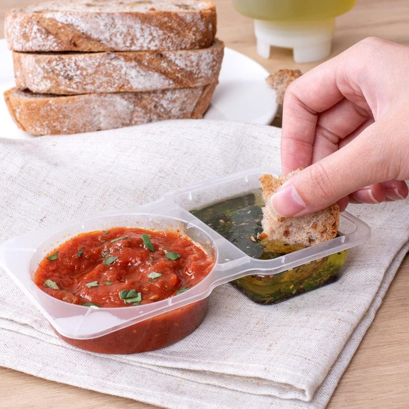 Restaurantware Futura 5 Ounce Snack Containers 100 Microwavable Sauce Containers  2 Compartments Hinged Lid Clear Plastic Portion Cups For Condiments Or Dips - Image 5