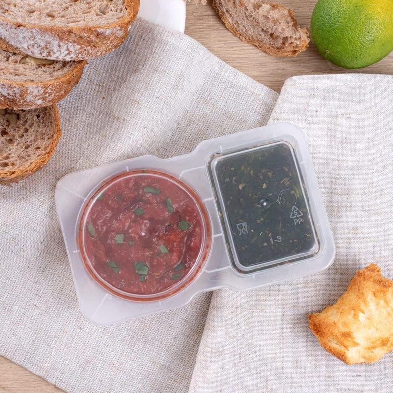 Restaurantware Futura 5 Ounce Snack Containers 100 Microwavable Sauce Containers  2 Compartments Hinged Lid Clear Plastic Portion Cups For Condiments Or Dips - Image 3