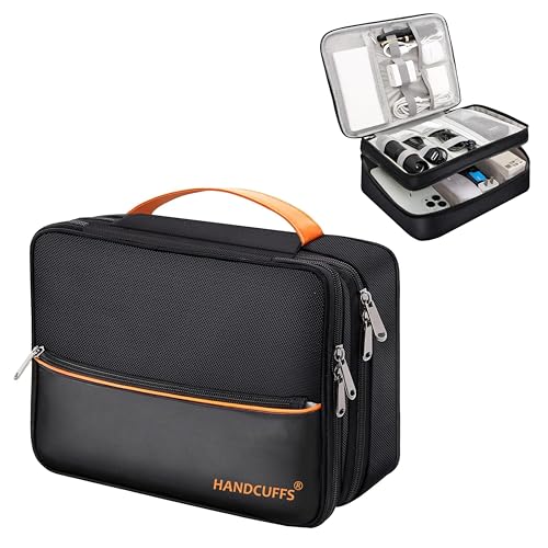 Handcuffs Portable Storage Organizer for USB Cable Earphone Power Bank Charger Hard Disk & Digital Gadgets with Mesh Pockets | Nylon (Black) - Image 2