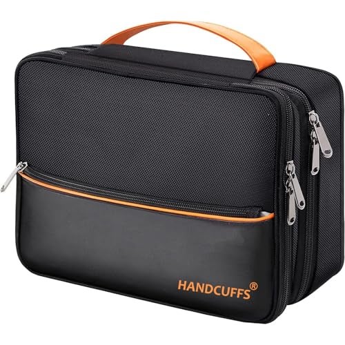 Handcuffs Portable Storage Organizer for USB Cable Earphone Power Bank Charger Hard Disk & Digital Gadgets with Mesh Pockets | Nylon (Black) - Image 1