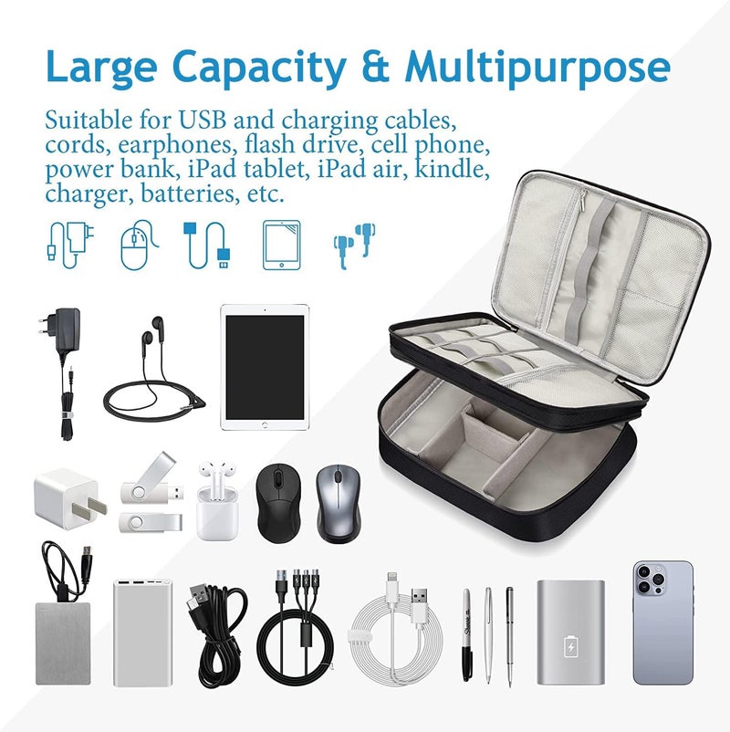 Handcuffs Portable Storage Organizer for USB Cable Earphone Power Bank Charger Hard Disk & Digital Gadgets with Mesh Pockets | Nylon (Black) - Image 5
