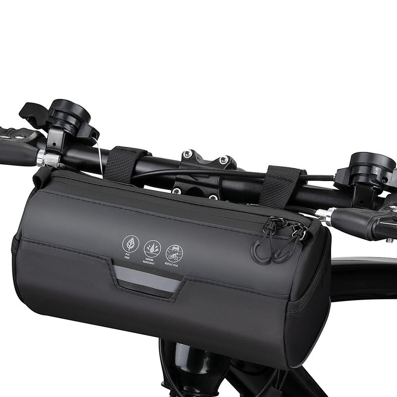 WOTOW Bike Handlebar Bag Waterproof - Bicycle Handlebar Roll Bag with Large Reflective Area, Bike Front Pouch with Waterproof Zipper Shoulder Strap Removable Straps for Cycling (Cylinder, 2.4L) - Image 1