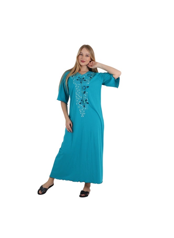 زيكوتكس  قميص نوم نسائي طويل من القطن مطرز – تطريز زهري أنيق فستان لبس منزلي بتفاصيل شرّاطة – مصنوع في مصر - Image 3