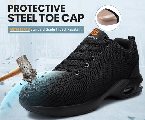 FENLERN Steel Toe Steel Toe Shoes for Women Lightweight Safety Safety Shoes Work Shoes Work Sneakers Comfortable Zapatos Punta de Acero Seguridad Trabajo para Mujer Size 9,Black - Image 5