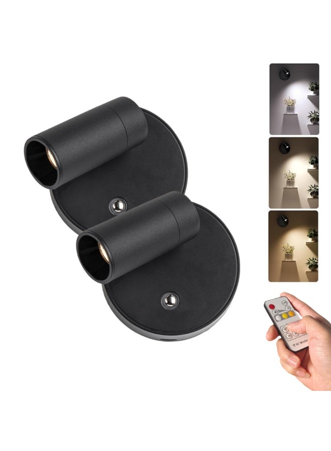 ماكدو طقم من 2 مصباح كشاف لاسلكي داخلي، مصباح كشاف مغناطيسي، مصباح حائط قابل للتعديل بثلاثة ألوان، مع جهاز تحكم عن بعد، للوحات الحائطية والنباتات والإضاءة المميزة (أسود) - Image 1