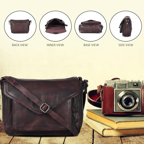 Ozora Leather Flapover Crossbody Handbag Purse for Women with Adjustable Strap & Overflap Snap Closure Tote/Bag (Bordeaux Wash) - Image 5