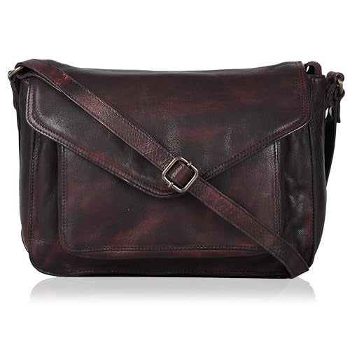 Ozora Leather Flapover Crossbody Handbag Purse for Women with Adjustable Strap & Overflap Snap Closure Tote/Bag (Bordeaux Wash) - Image 1