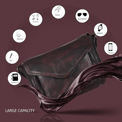 Ozora Leather Flapover Crossbody Handbag Purse for Women with Adjustable Strap & Overflap Snap Closure Tote/Bag (Bordeaux Wash) - Image 4