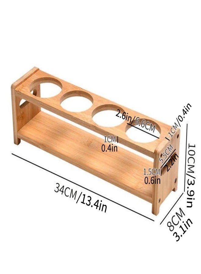 HAOHIZE Oil Bottle Rack, 4 Holes Wooden Kitchen Oil Bottle Organizer Rack Rectangle Slot Oil Vinegar Bottle Storage Display Rack Kitchen Dispenser Olive Jar Standing Shelf Rack (Round Slots) - Image 2