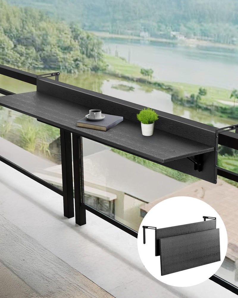 VEVOR طاولة شرفة قابلة للطي من VEVOR، 31.5 × 12 بوصة، طاولة درابزين شرفة، طاولة بار خارجية، سعة تحميل 50 رطل، تناسب الدرابزين من 1" إلى 4.3"، مناسبة للاستخدام في الفناء والساحة. - Image 1