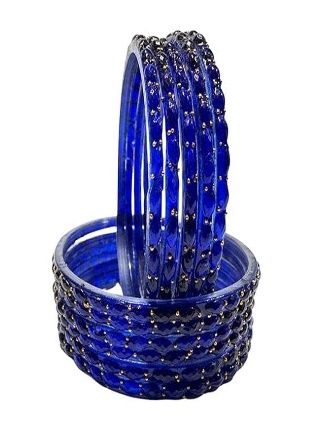 BANGLESKART Women’s Glass Bangles Set | Raindrop Design Glossy Finish Traditional Wedding & Festival Bangles (Royal Blue, 2.4) - Image 1