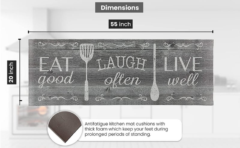 J&V TEXTILES Kitchen Mat Cushioned Anti Fatigue Floor Mat,19.6"x55", Thick Non Slip Waterproof Kitchen Rugs and Mats, Standing Mat for Kitchen,Floor,Home,Office,Desk,Sink,Laundry (Eat Laugh Live) - Image 3