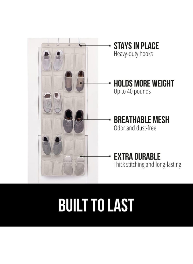 Pritzker Over The Door Breathable Mesh Large 24 Pocket Shoe Organizer, Wall Hanging Bag Storage Closet Rack Holds Up to 40 Pounds, Sturdy Hooks, Space Saving, Over Door Shoe Organizer Hanging Shelf  - Image 2