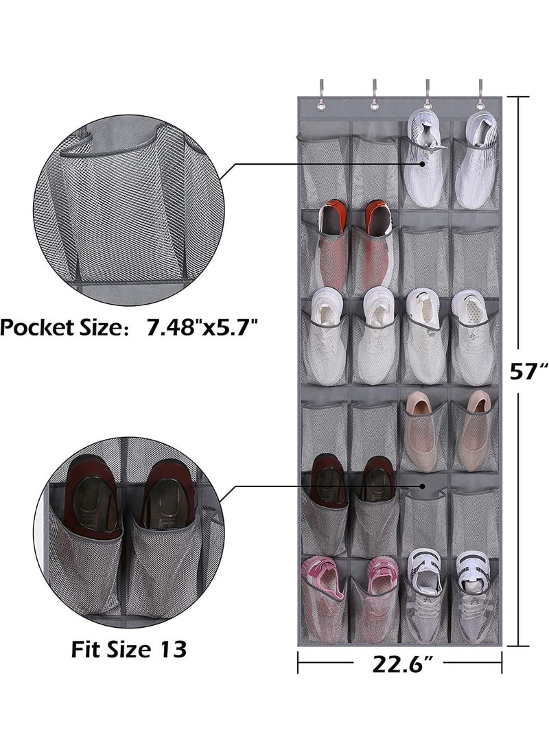 Pritzker Over The Door Breathable Mesh Large 24 Pocket Shoe Organizer, Wall Hanging Bag Storage Closet Rack Holds Up to 40 Pounds, Sturdy Hooks, Space Saving, Over Door Shoe Organizer Hanging Shelf  - Image 3