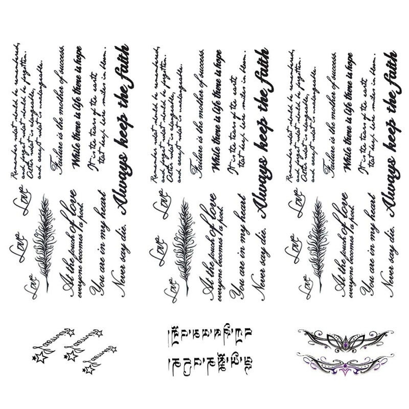 Yesallwas 6 Sheets word temporary tattoos unisex,Waterproof long lasting Fake Tattoos Stickers for for kids girls teens Cool body Art Black Character Tattoo - Image 1
