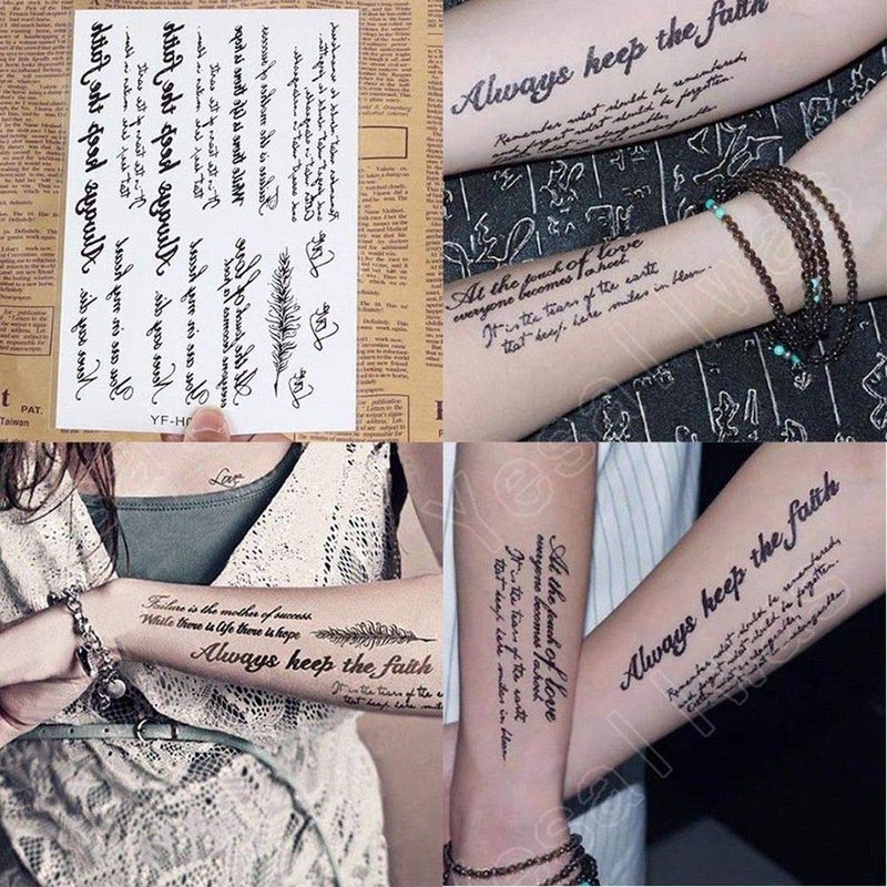 Yesallwas 6 Sheets word temporary tattoos unisex,Waterproof long lasting Fake Tattoos Stickers for for kids girls teens Cool body Art Black Character Tattoo - Image 2