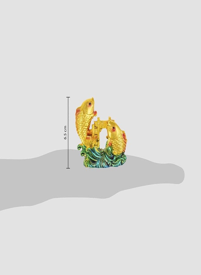 Homenique Feng Shui Double Fish with Dragon Gate Showpiece | Resin Brass-Coloured Carp Idol for Good Luck, Prosperity, Strength, Education & Marriage Luck - Image 2