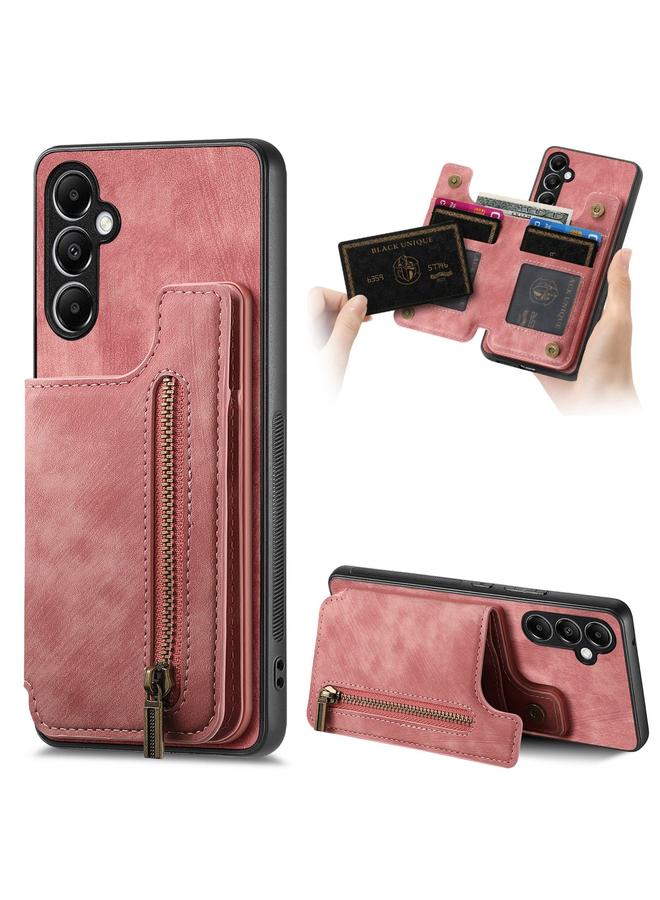 Green Tiger For Samsung Galaxy A54 5G Retro Leather Zipper Wallet Back Phone Case(Pink)