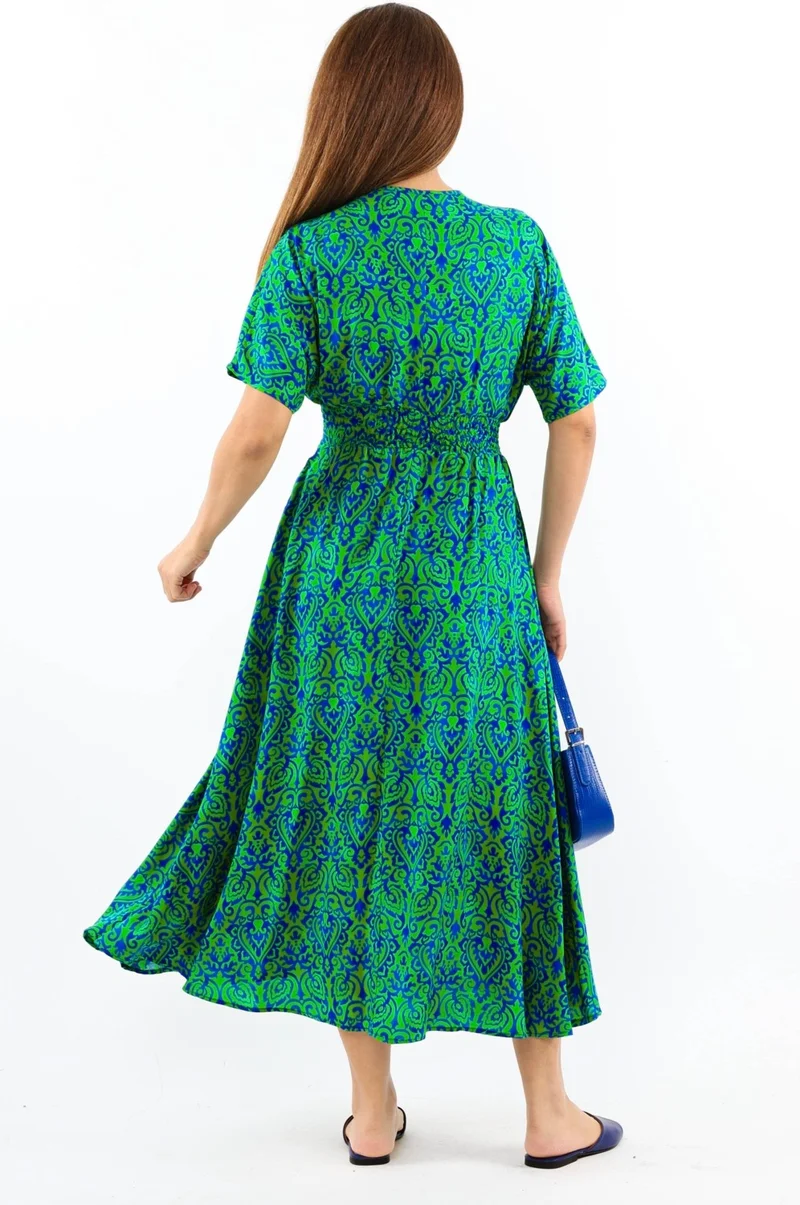 ريتنيس Women's Aren Green Blue Midi Length Viscose Dress