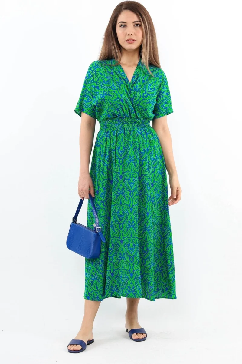 ريتنيس Women's Aren Green Blue Midi Length Viscose Dress