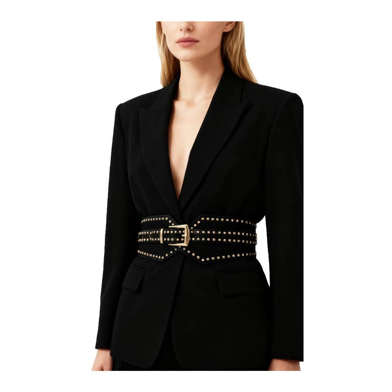 ZYALTFDC Women Wide Elastic Waist Belts Black Stretchy Thick Belts for Women Dresses Gold Rivets Studded Belt Lady Girls Vintage Chunky Girdle Retro Cinch Waistband Trendy Ladies Y2K Adjustable Weatern Belt - Image 5