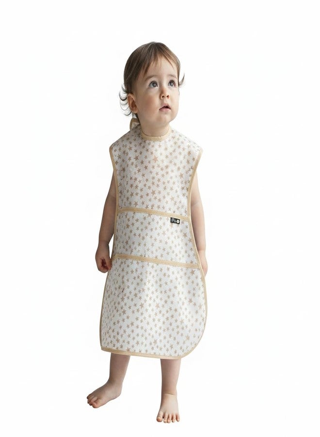 Plie Full Coverage Waterproof Feeding Bib for Toddlers - Extra Long Apron Bib for Mealtime, Self-Feeding, High Chair, Food Catcher, BPA-Free, Easy to Clean - Beige Star - Image 1