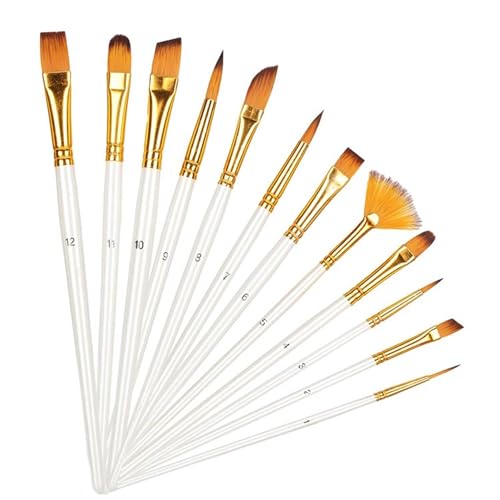 Twizzle Painting Brushes Set of 12 Round, Flat Mix Synthetic Hairs Assorted Paint Brush for Acrylic/Watercolor/Oil Brushes Set for Painting(Wood) - Image 1