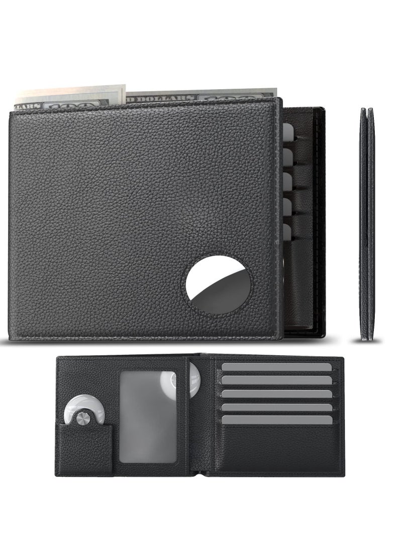 Zikra Men's Wallet, Credit Card Bi-Fold Wallet with Money Clip, RFID Blocking Slim Front Pocket Wallet, with ID Window Card Holder Wallet Tag Clip Pocket Protector, for Airtags Wallet Men Women, Black, - Image 1