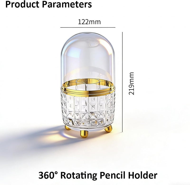 GOTOBA 360° Rotating Pencil Holder for Desk, Makeup Brush Holder with 6 Slots, Desk Organizer for Writing Utensil, Office and School Supplies (Clear with cover) - Image 4
