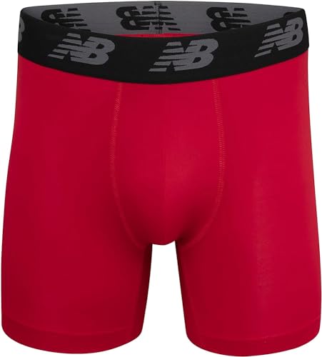 New Balance Men's 5" Performance No Fly Boxer Brief (4 Pack), Pigment/Team Red/Lead/Black, XX-Large - Image 2