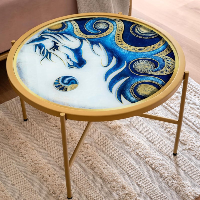 Dorable The Silver Stallion Round Coffee Table for Living Room Small Space Reception Room Apartment Gold Base