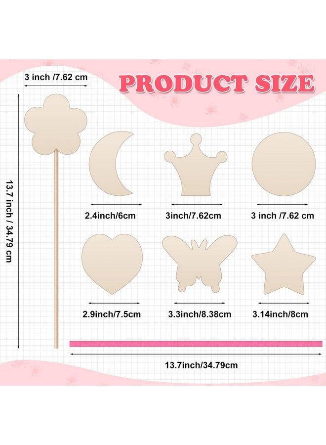 Chumia Chumia 42 Pcs Princess Fairy Wands Kit Include 28 Wooden Princess Wand, 6 Gem Stickers, 8 Ribbons, Birthday Party Supplies, Unfinished DIY Moon Butterfly Make Your Own Wand - Image 3