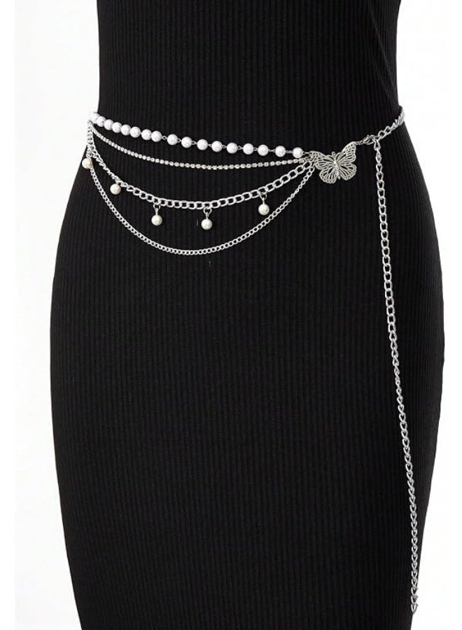 amazing.EGP AmazingEGP | Women Multi-Layer Butterfly Faux Pearl Gold Waist Chain - Image 3