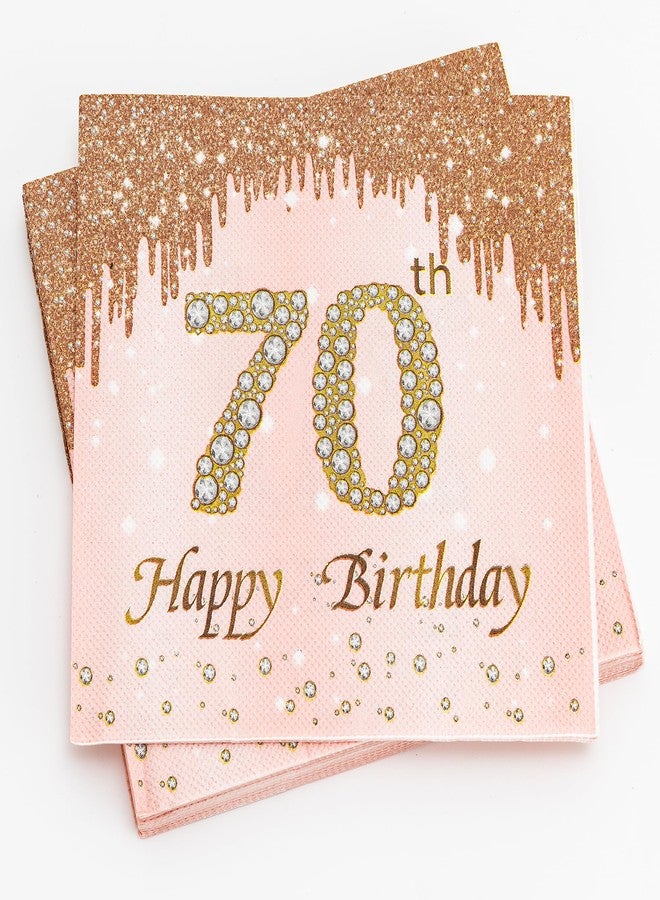 Calculs 70th Birthday Cocktail Napkins Cheers To 70 Rose Gold Tableware Snack/Dessert/Beverage Disposable Napkin 20pk - Image 2