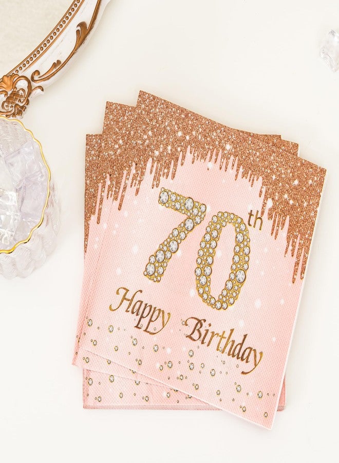 Calculs 70th Birthday Cocktail Napkins Cheers To 70 Rose Gold Tableware Snack/Dessert/Beverage Disposable Napkin 20pk - Image 3